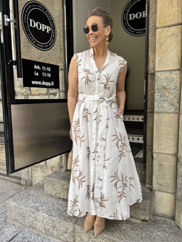 Joanna midimekko; valko/beige broderaus