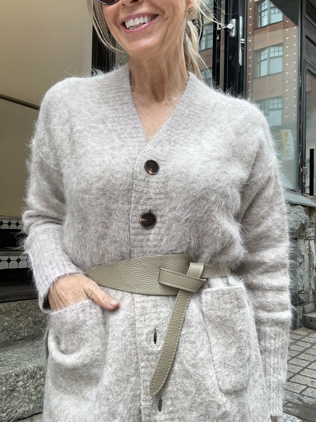 Sidottava nahkavyö; beige