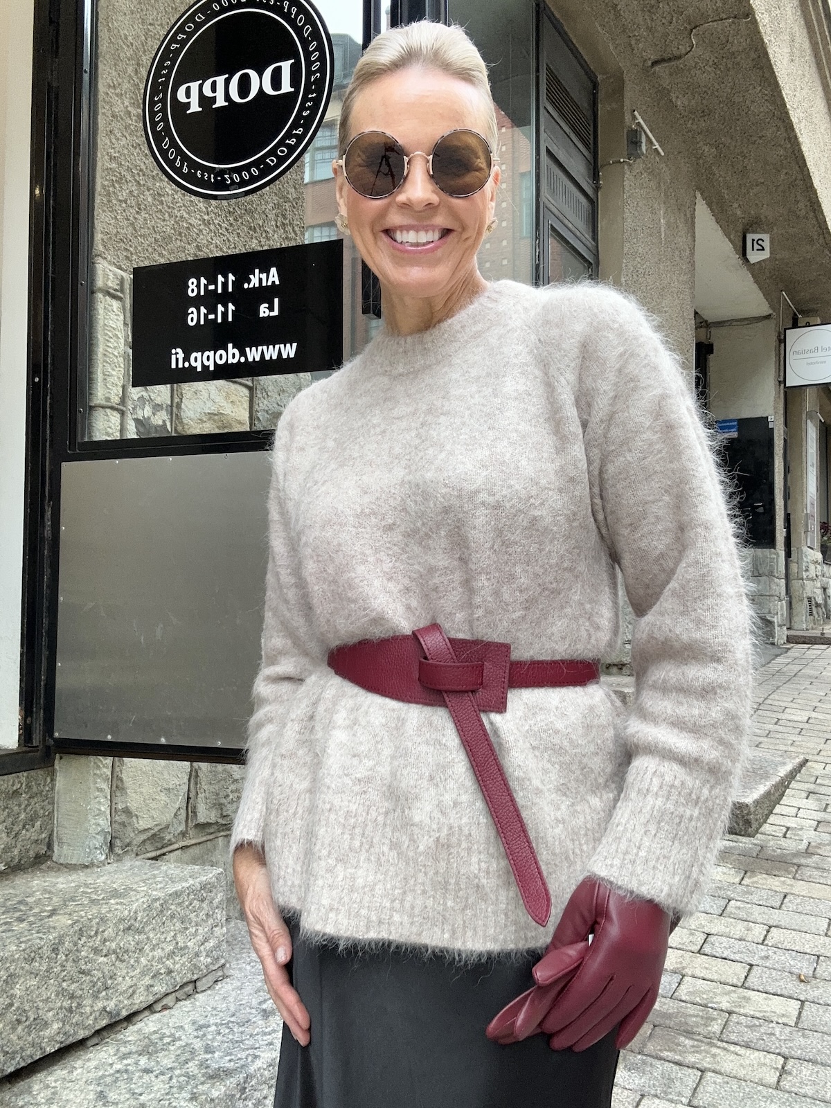 Sidottava nahkavyö; kylmä viininpunainen - Image 2