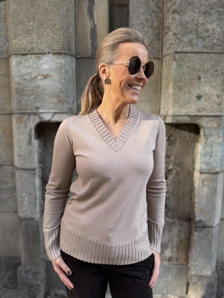 Zaulo v-aukkoinen neule; beige melange - Image 2