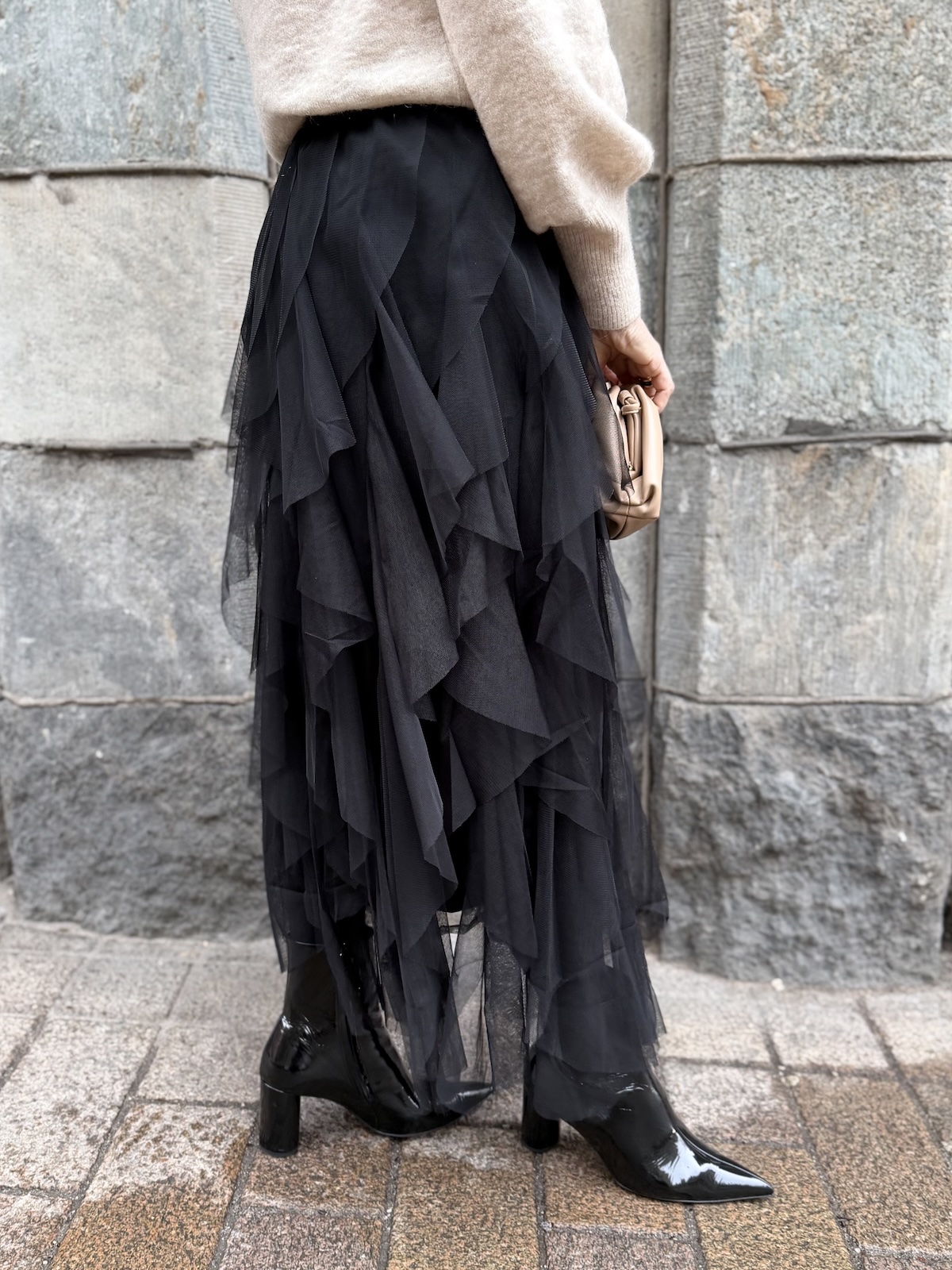 Tyllimäinen midihame; musta - Image 4