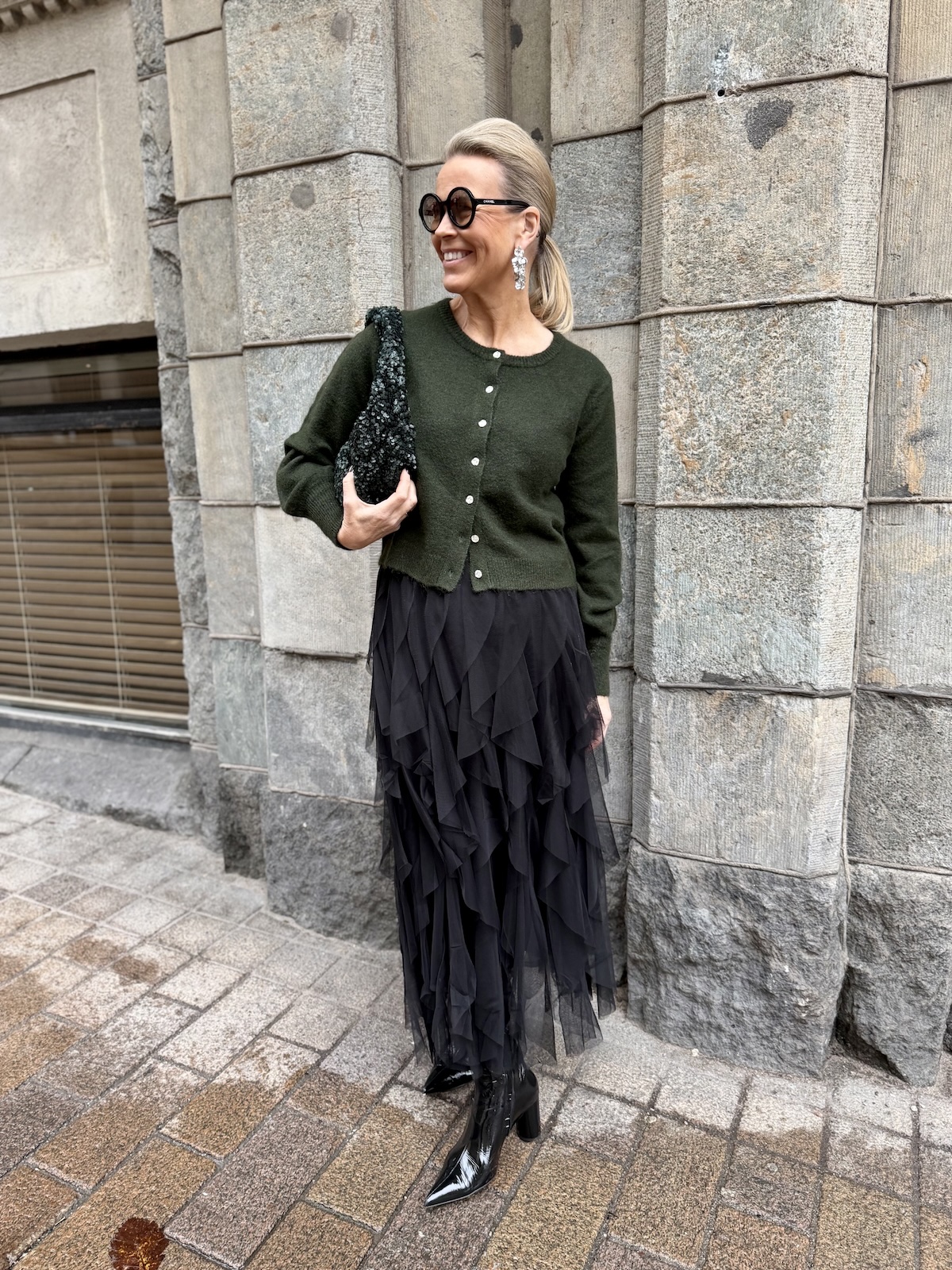 Ulja neuletakki; tummanvihreä - Image 9