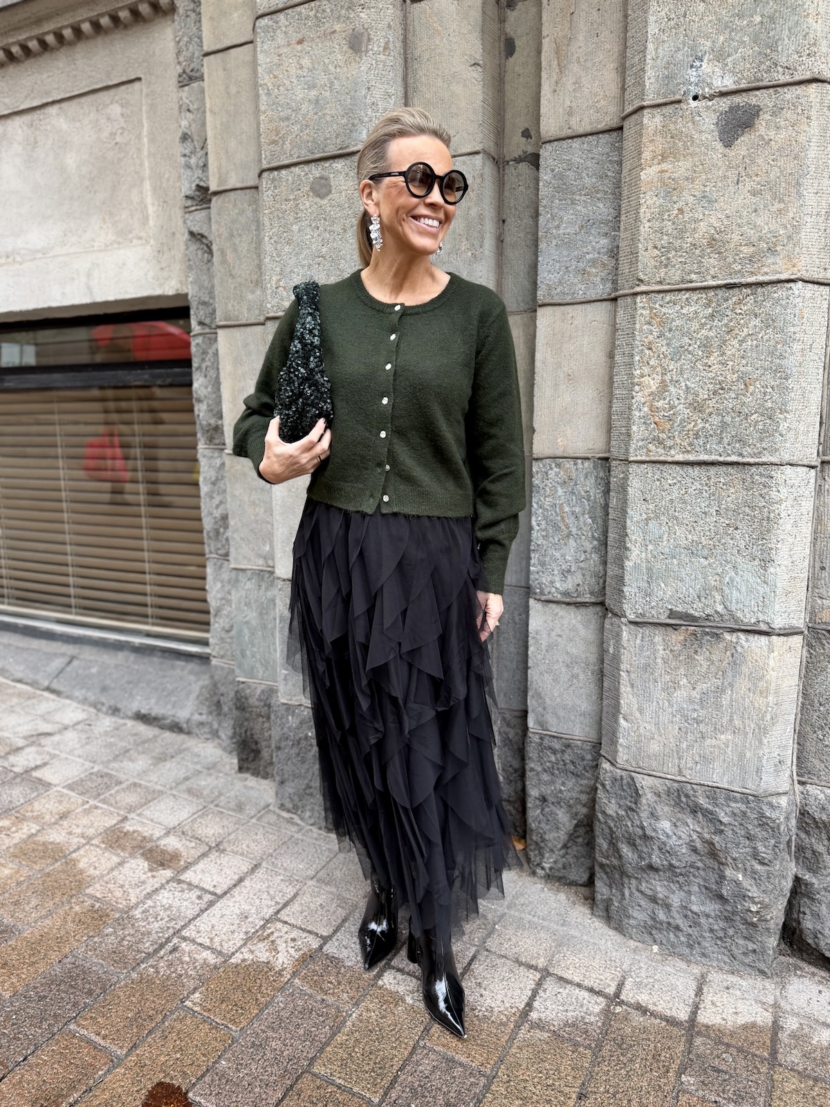 Ulja neuletakki; tummanvihreä - Image 8