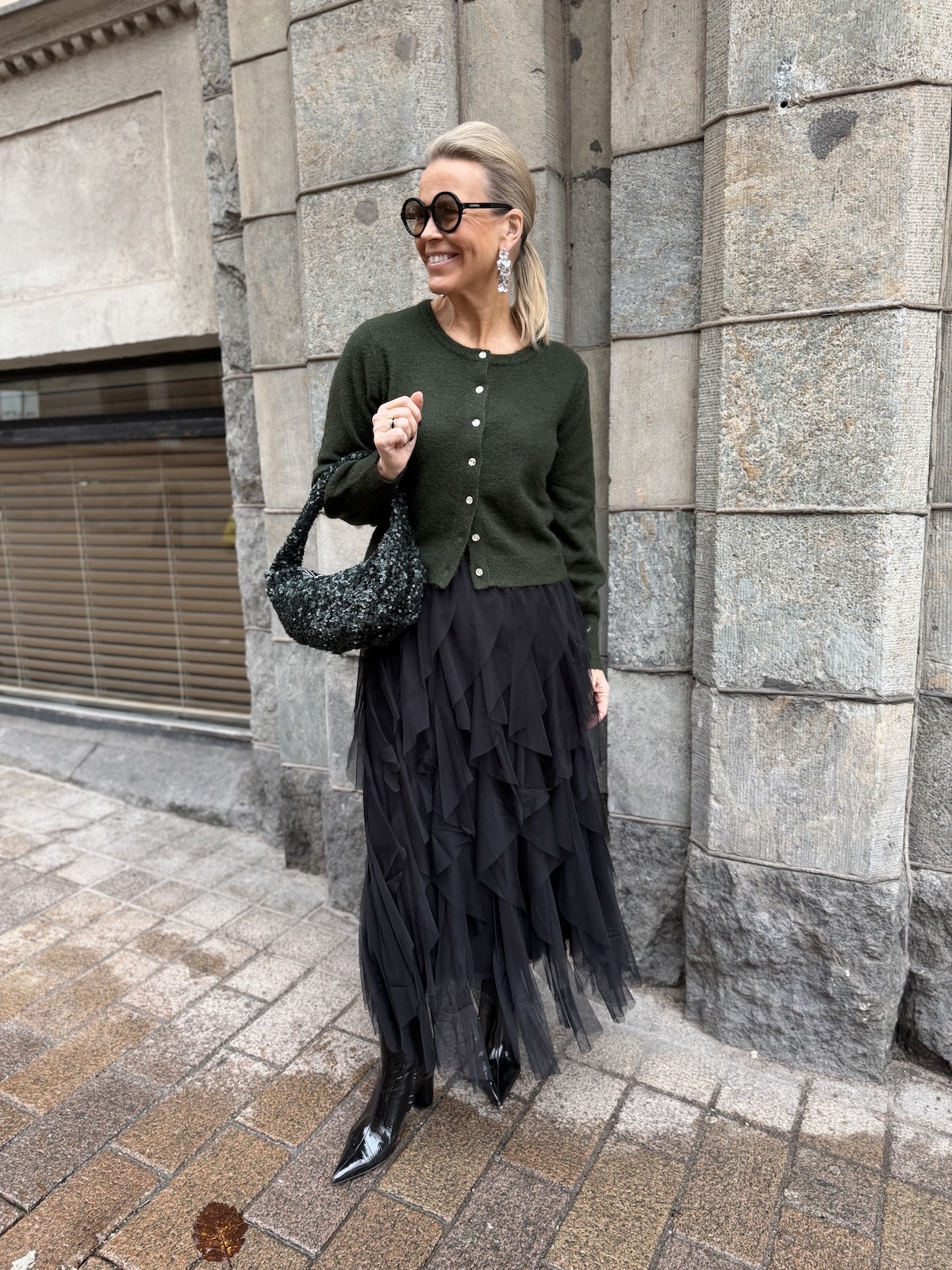 Ulja neuletakki; tummanvihreä - Image 7