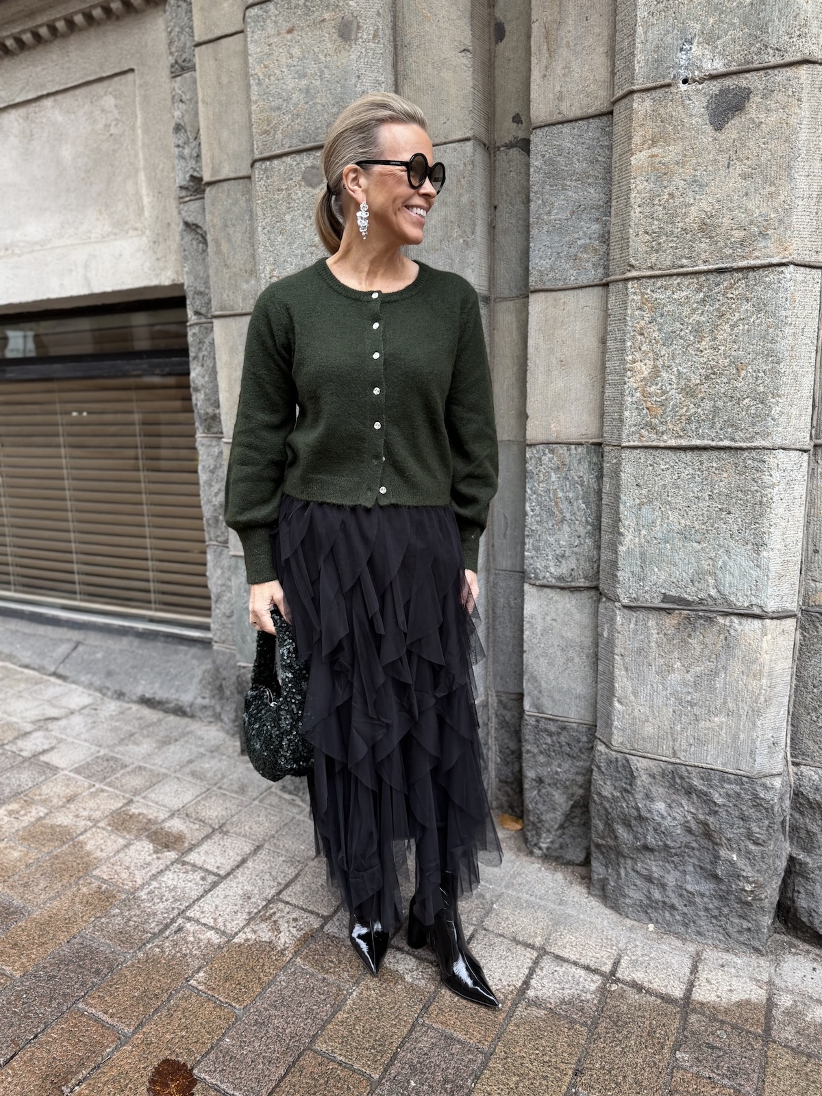 Ulja neuletakki; tummanvihreä - Image 6