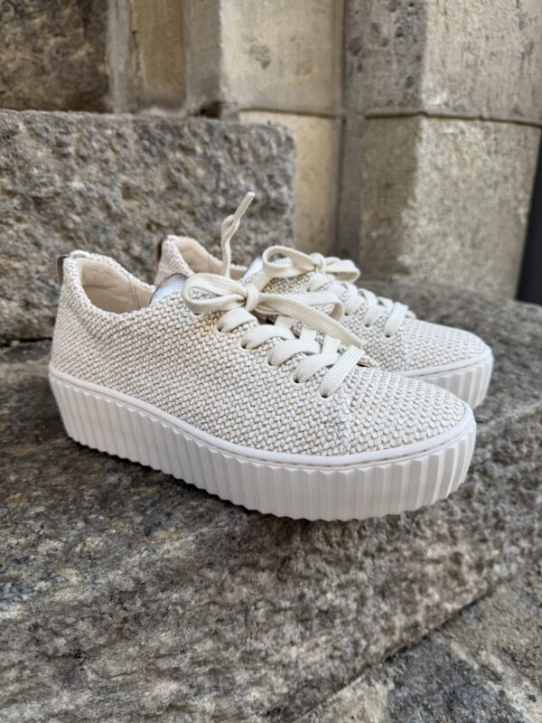 Raffia tennarit; beige melerattu kangas