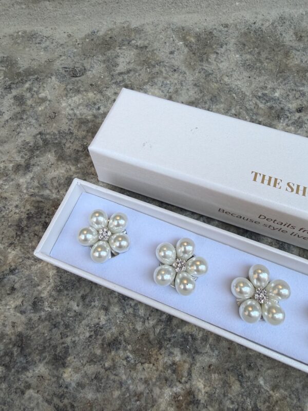 Nappikoru Rosi; hopeaa ja helmiä 6 kpl.