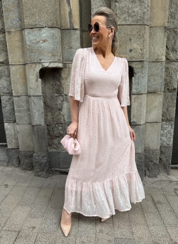 Terja midimekko; vaaleanpunainen/hopea