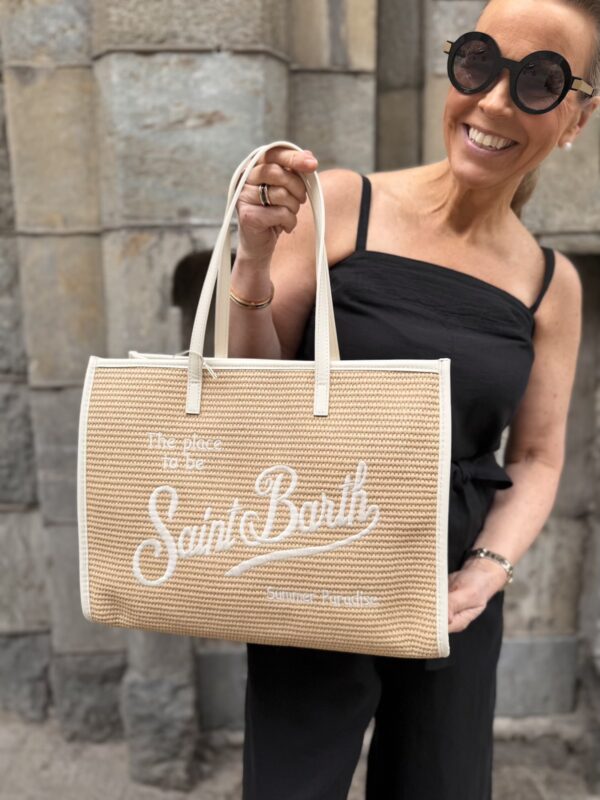 Saint Barth Vivian medium laukku; beige/valkoinen