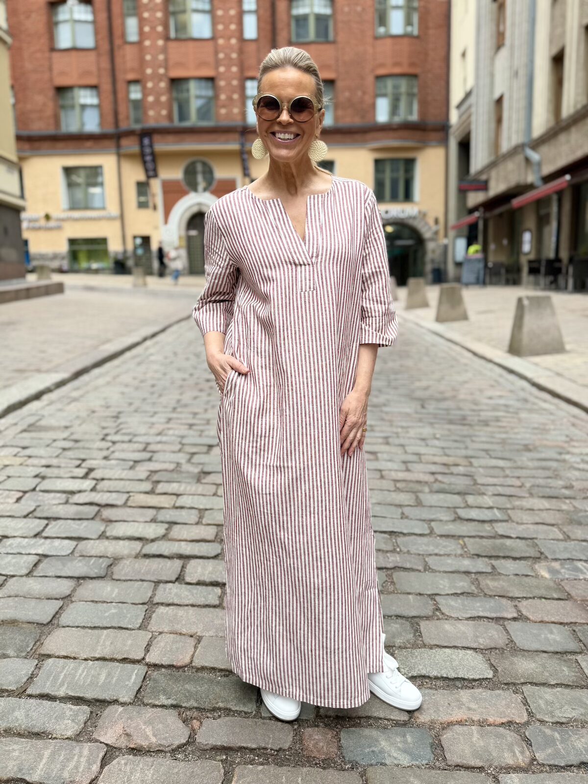Beryl midimekko; tiilenpunainen raita - Image 2
