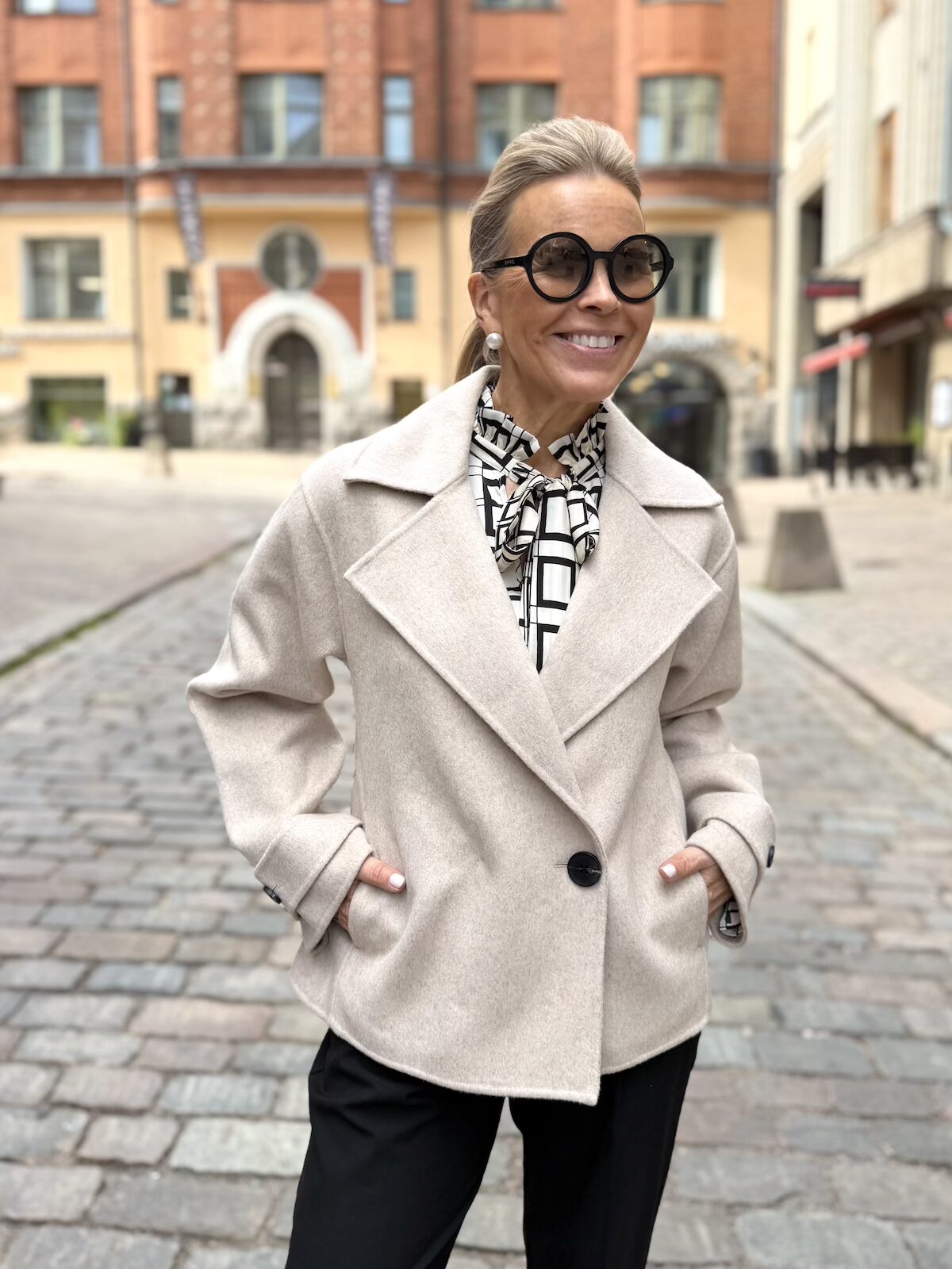 Zilla lyhyempi villakangastakki; vaalea beige melerattu - Image 2