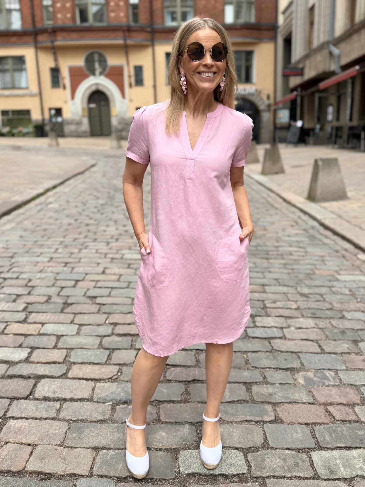 Aminase pellavamekko; vaaleanpunainen