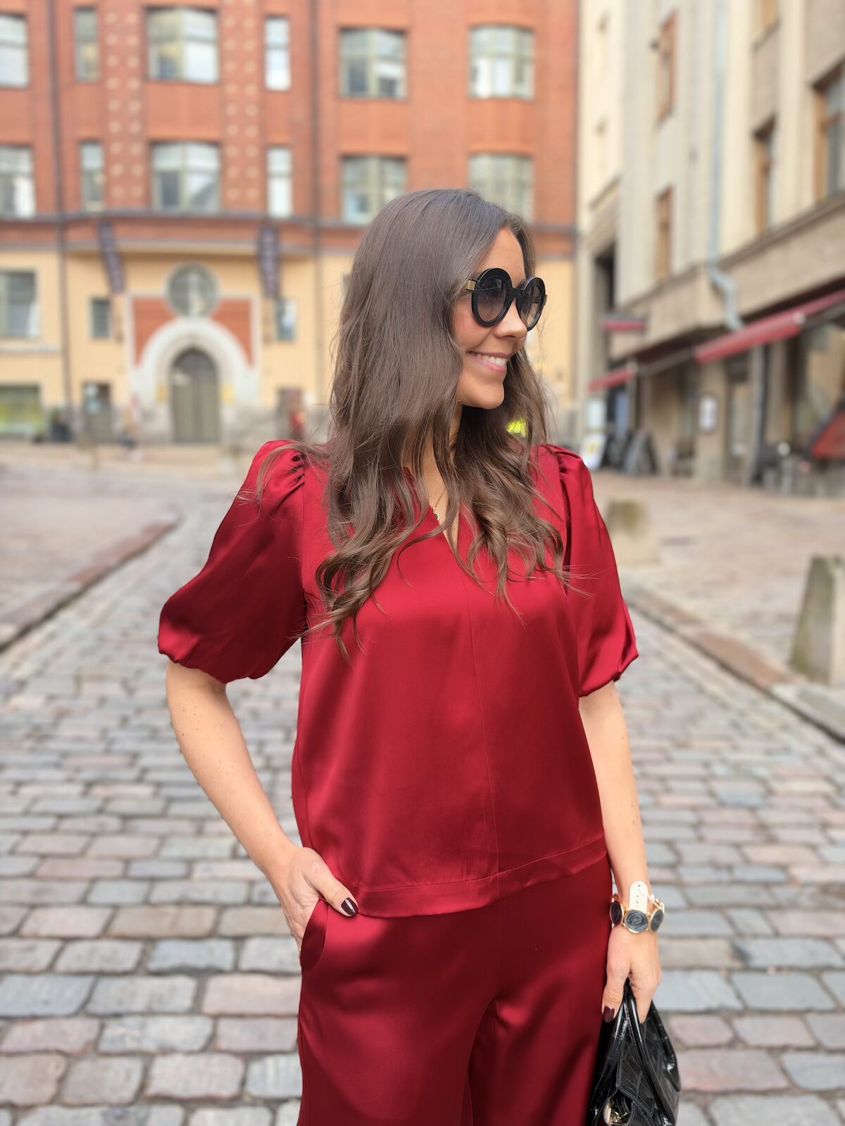 Dunja satiinipaita; punainen - Image 3